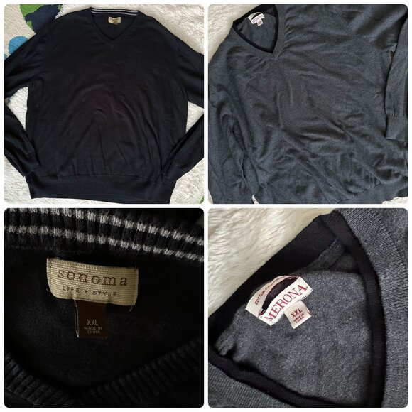 2 Men's L/S pull over sweaters XXL black and gray - Picture 1 of 7